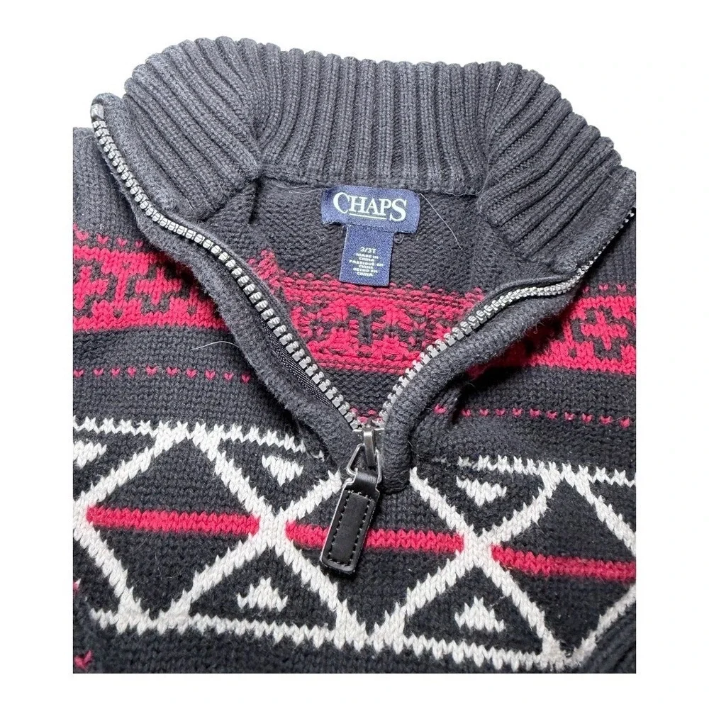Chaps Sweater Gap Pants‎ Kids 3T Set Fair Isle Quarter Zip Joggers Raglan Black